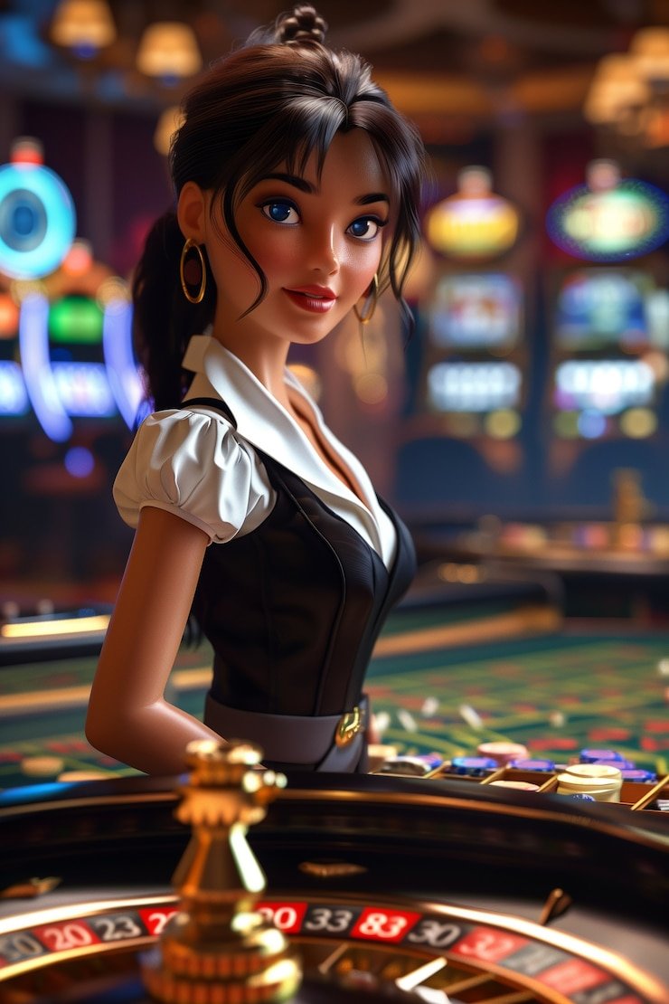 Meja Roulette Roda roulette hidup dengan dealer memutar bola di atas roda bernomor